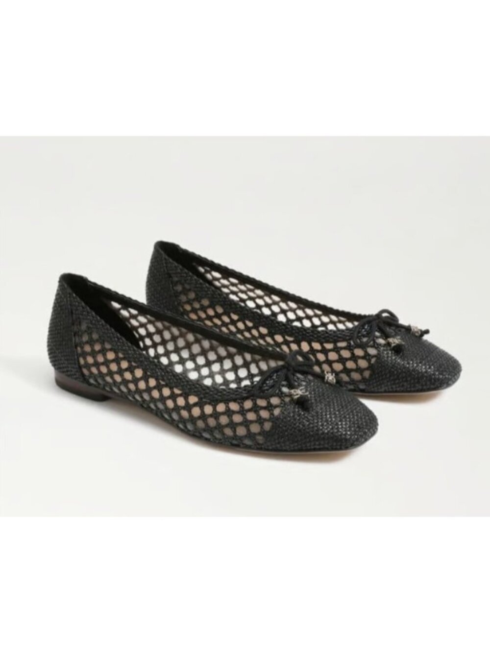 Sam Edelman Black Woven Mesh Ballet Flats Bow Square Toe Women's Size 11